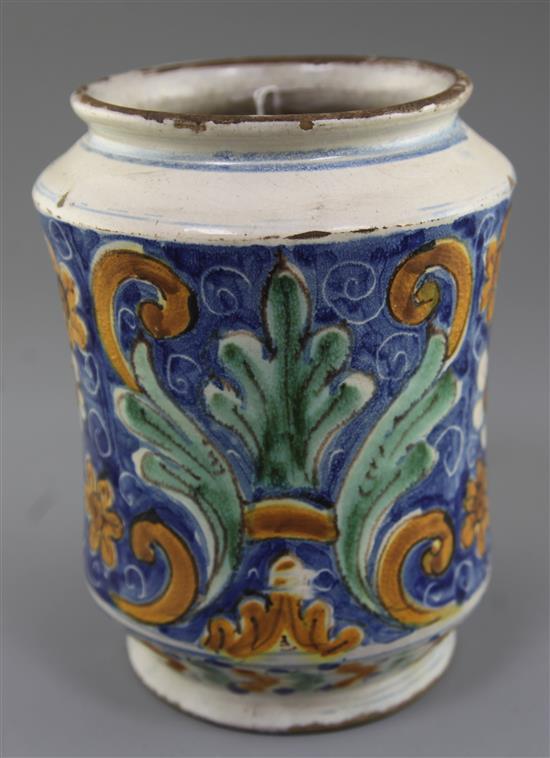 A Montelupo maiolica albarello, 18th century, 22cm